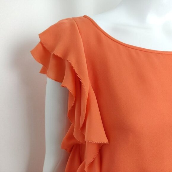 Tibi Silk Ruffle Dress Size 8 Orange Coral Sleeveless Lined Feminine Flowy - Picture 3 of 12